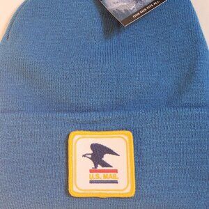 U.S. MAIL Patched Knit Cuffed Beanie in Cobalt Blue
